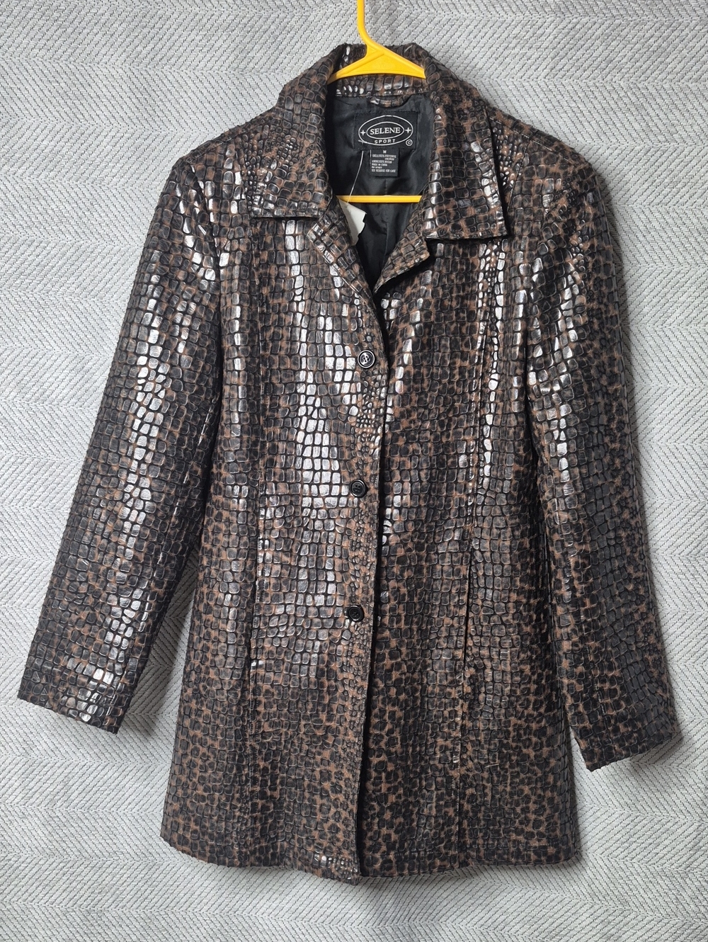 NWT Vintage Selene Sport Women Croc Embossed Faux Leather Stylish Trench Coat M